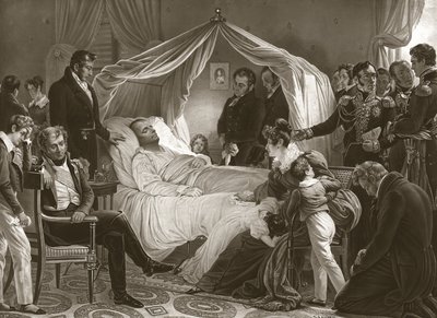 Napoleon op zijn sterfbed, 5 mei 1821, pub. gravure door Carl von Steuben