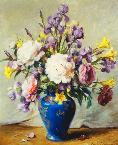 Stilleven met pioenen en iris door Carle J. Blenner