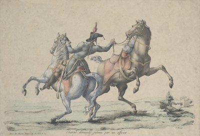 Een Afgezadeld Paard Ingehouden door een Officier door Carle Vernet