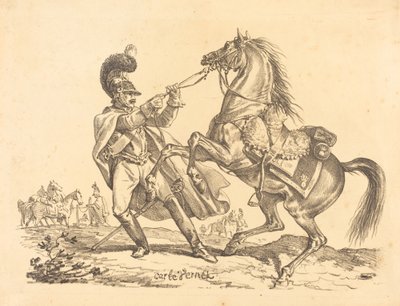 Cuirassier houdt zijn steigende paard in bedwang door Carle Vernet