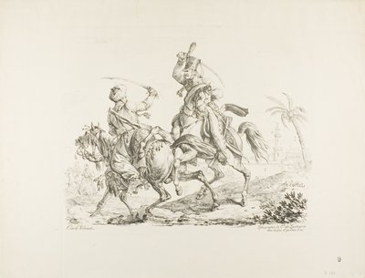 Huzaren die een Mameluk met een sabel doodt door Carle Vernet
