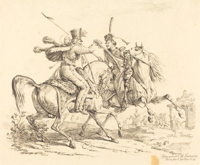 Huzaren die een Kozak Slaan door Carle Vernet