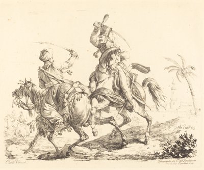 Huzaren slaan een Mameluk door Carle Vernet