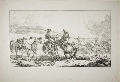 Bereden artillerist met drie paarden tegelijk door Carle Vernet