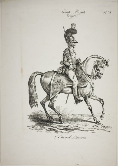 Koninklijke Garde, Normandische Bereden Dragonder en Paard, Nr. 5, Eerste Limoges Paard door Carle Vernet