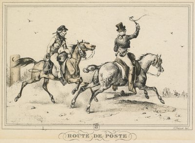 Scènes uit het dagelijks leven, wegen en paden: postroute..., 1817 door Carle Vernet