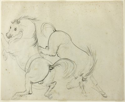 Twee paarden dartelen (recto); Man op een schoppend paard (verso) door Carle Vernet