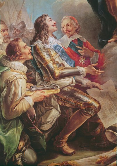 Lodewijk XIII (1601-43) wijdt de kerk van Notre-Dame-des-Victoires aan de Maagd in 1629, detail van Lodewijk XIII en kardinaal Richelieu (1581-1642) 1748-53 door Carle van Loo