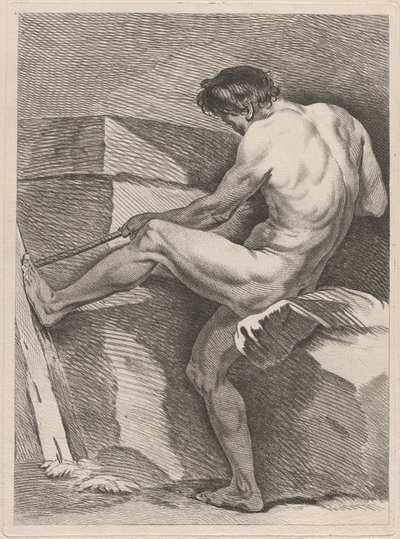 Man trekt aan een touw, zijn voet gestut door Carle van Loo