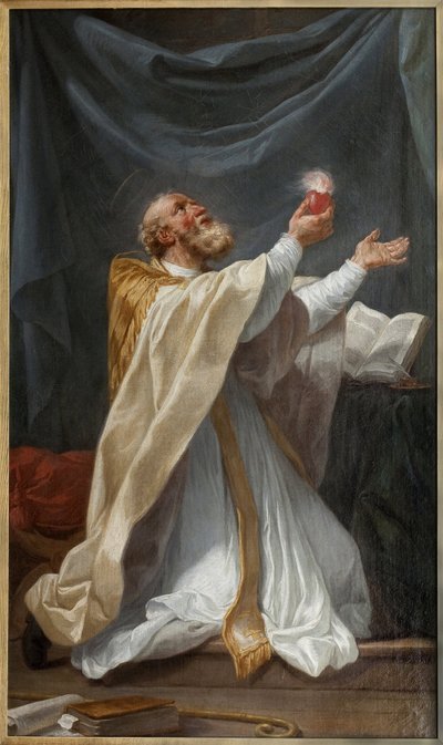 Sint Augustinus in extase met zijn hart in vuur en vlam. Schilderij door Charles Andre Van Loo, genaamd Carle Vanloo (1705-1765), circa 1750, Franse kunst. Museum voor Schone Kunsten in Angers. door Carle van Loo