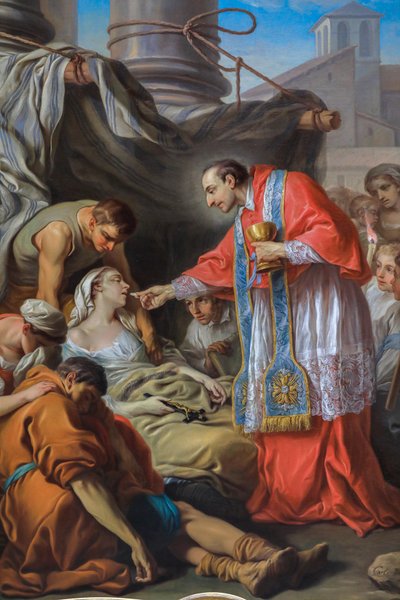 Sint Charles Borromeo geeft communie aan de pestlijders door Carle van Loo