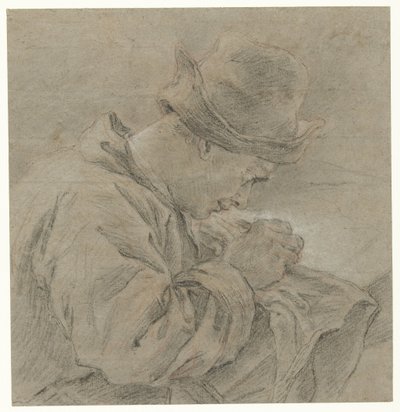 Tekenaar aan het werk, van opzij gezien door Carle van Loo