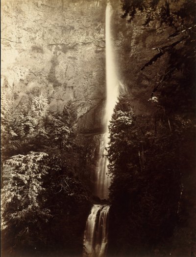 Multnomah Falls Cascade, Columbia River, 1867 door Carleton Emmons Watkins