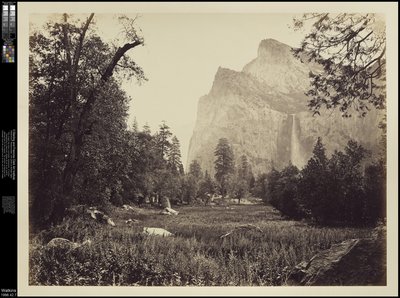 De Bruidssluier, 900 ft. Yosemite, ca. 1865 door Carleton E. Watkins