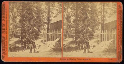 Groep bij Glacier Point, Yosemite door Carleton Watkins