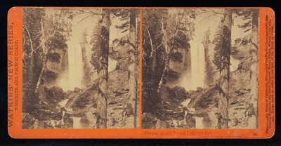 Piwyac, of de Vernal Fall bij laag water, 300 voet, Yosemite Valley, Mariposa County, Cal door Carleton Watkins