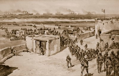 Italiaanse troepen landen na het bombardement van Bengasi door Carlo Ademollo