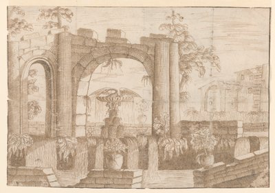 Een tuin met vervallen boog door Carlo Antonio Buffagnotti