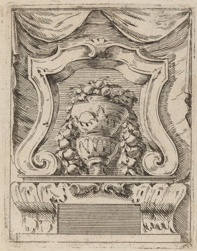 Architectonisch motief met fruit in een vaas door Carlo Antonio Buffagnotti