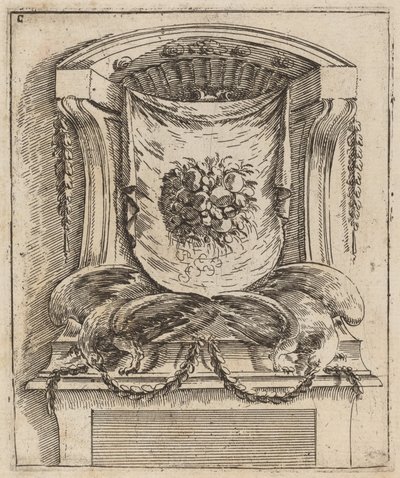 Architectonisch motief met een draperie met fruit door Carlo Antonio Buffagnotti
