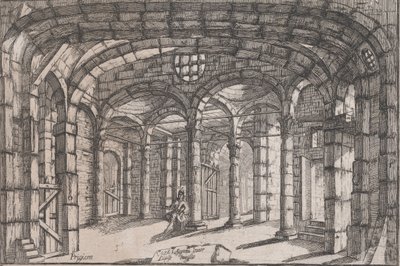 Interieur van een Gevangenis waarin een Vrouw zit door Carlo Antonio Buffagnotti