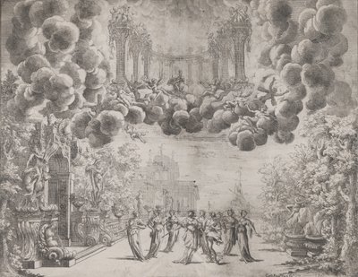 Toneelontwerp met allegorische figuren, uit 