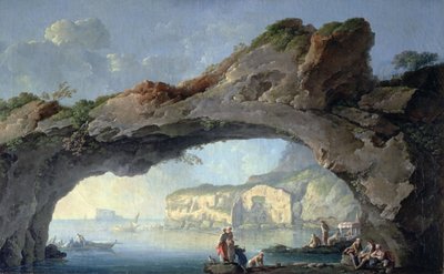 Een Grote Rotsboog met uitzicht op de Zee van Napels door Carlo Bonaria or Bonavia