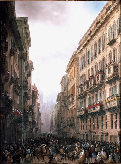 Carnaval in Milaan (circa 1847) door Carlo Bossoli