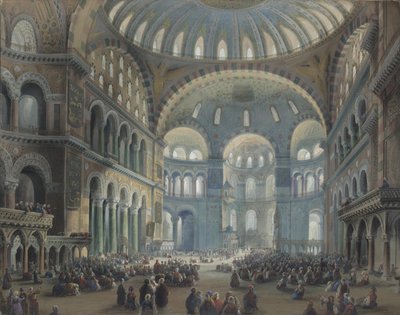 Interieur van de Hagia Sophia in Constantinopel door Carlo Bossoli