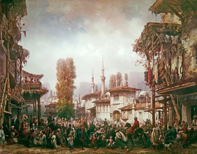 Straatscène in Constantinopel door Carlo Bossoli