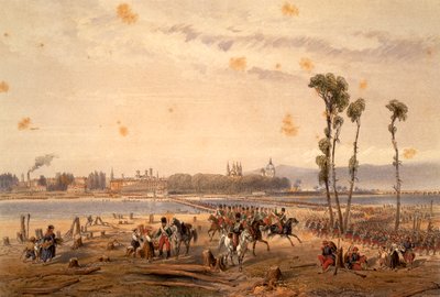 De Fransen steken de Sesia over bij Vercelli in 1859 door Carlo Bossoli