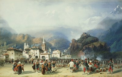 De oorlog in Italië: Susa, Mont Cenis, bivak met Franse troepen, 1859 door Carlo Bossoli