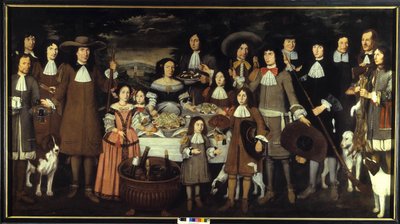 Portret van een familie of "Drank tijdens een jachtpartij". Schilderij door Carlo Cane. 17e eeuw schilderij. Pinacoteca del Castello Sforzesco Milaan door Carlo Cane