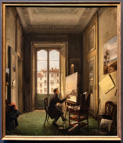 Portret van de schilder Giuseppe Canella in zijn studio in Milaan door Carlo Canella