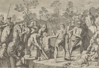 Sint Andreas knielend in gebed terwijl hij naar het kruis wordt geleid, naar Reni, 1650-80 door Carlo Cesi