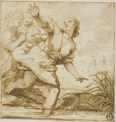 Vrouw in de vlucht door Carlo Cignani