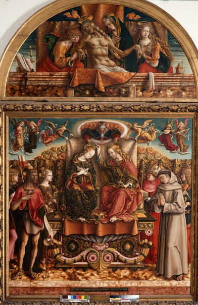 Kroning van de Maagd met de Heilige Drie-eenheid en Heiligen door Carlo Crivelli