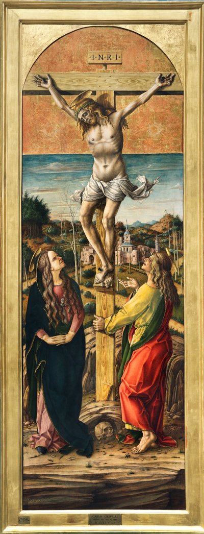Kruisiging met de Maagd Maria en St. Johannes de Evangelist door Carlo Crivelli