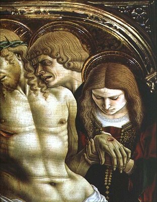 Rouw om de dode Christus, detail van St. Johannes de Evangelist en Maria Magdalena, uit het Sant
