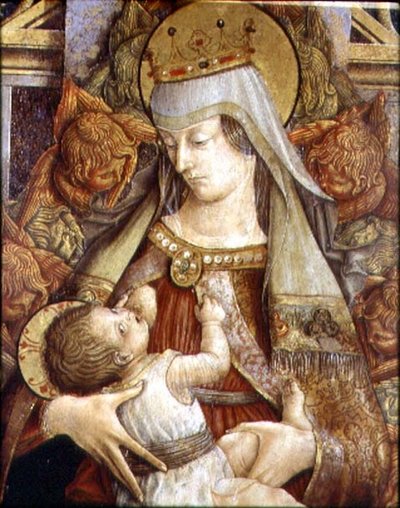 Madonna die het Christuskind voedt door Carlo Crivelli