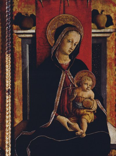 Madonna en kind, detail (uit het San Silvestro polyptiek, 1468) door Carlo Crivelli