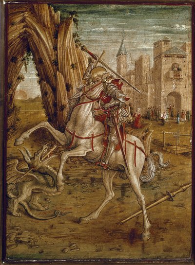 Sint-Joris doodt de draak (Predelle van Pala Odoni) door Carlo Crivelli