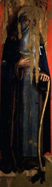 St. Antonius Abt, linker paneel van het tweede drieluik van de Valle Castellamo door Carlo Crivelli