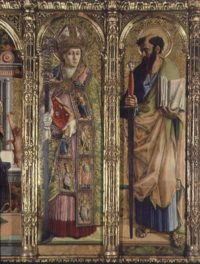 St. Emidius en St. Paul (detail) door Carlo Crivelli
