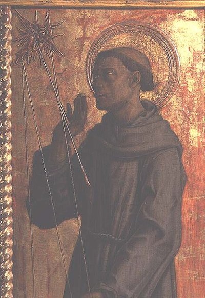 Sint Franciscus, detail van het San Silvestro polyptiek door Carlo Crivelli
