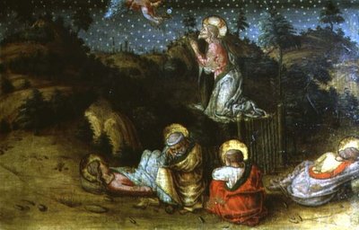 De Agonie in de Tuin, linker predellapaneel van het San Silvestro polyptiek door Carlo Crivelli