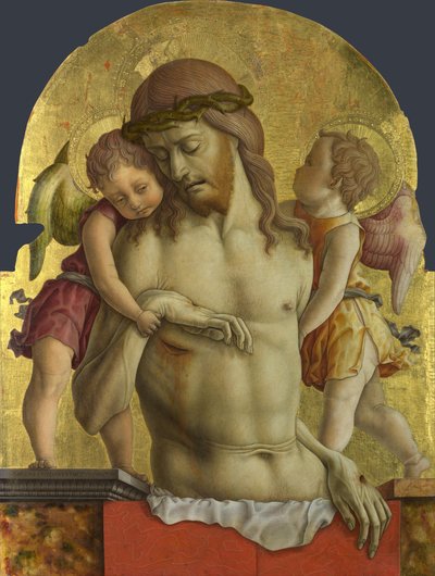 De dode Christus ondersteund door twee engelen door Carlo Crivelli