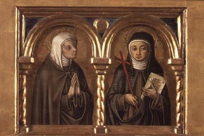 Onbekende Vrouw en St. Clara van Assisi (predella paneel) (detail) door Carlo Crivelli