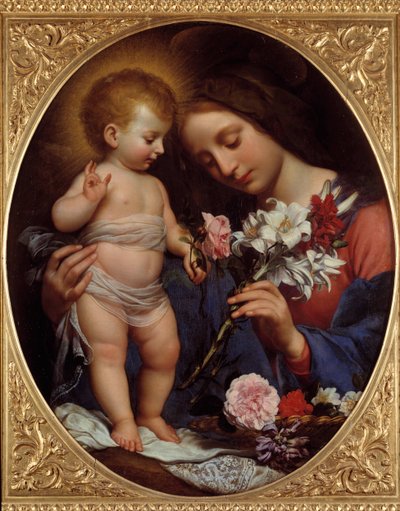 De Maagd met de lelie Schilderij door Carlo Dolci (1616-1686) 1642 Montpellier, Musee Fabre door Carlo Dolci