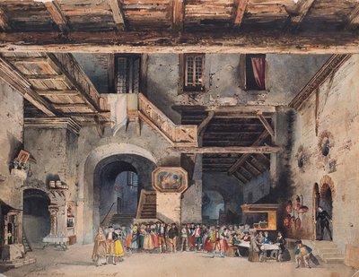 Decorontwerp voor de opera La forza del destino van Giuseppe Verdi door Carlo Ferrario